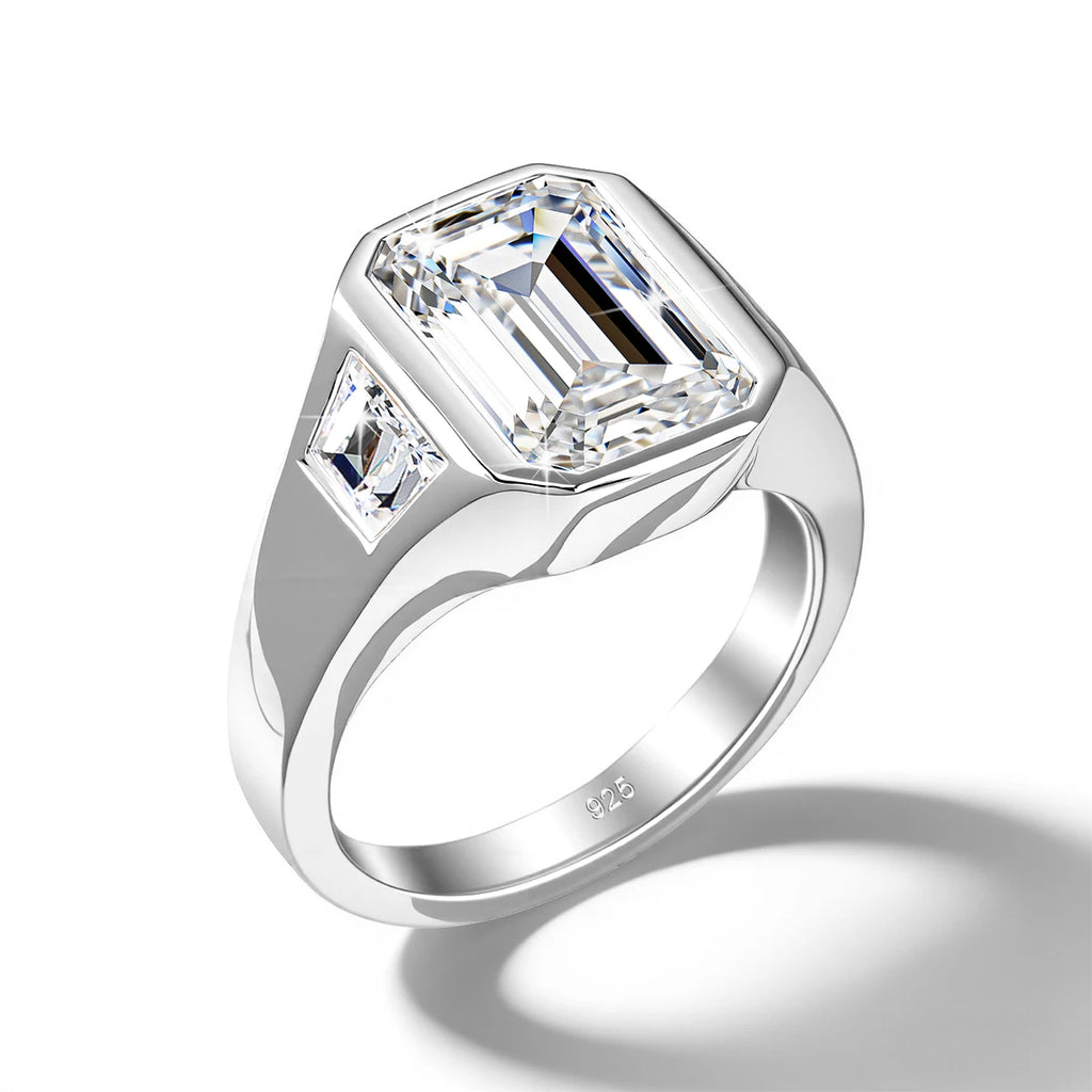 3CT Emerald Cut Moissanite Rings for Men Women D