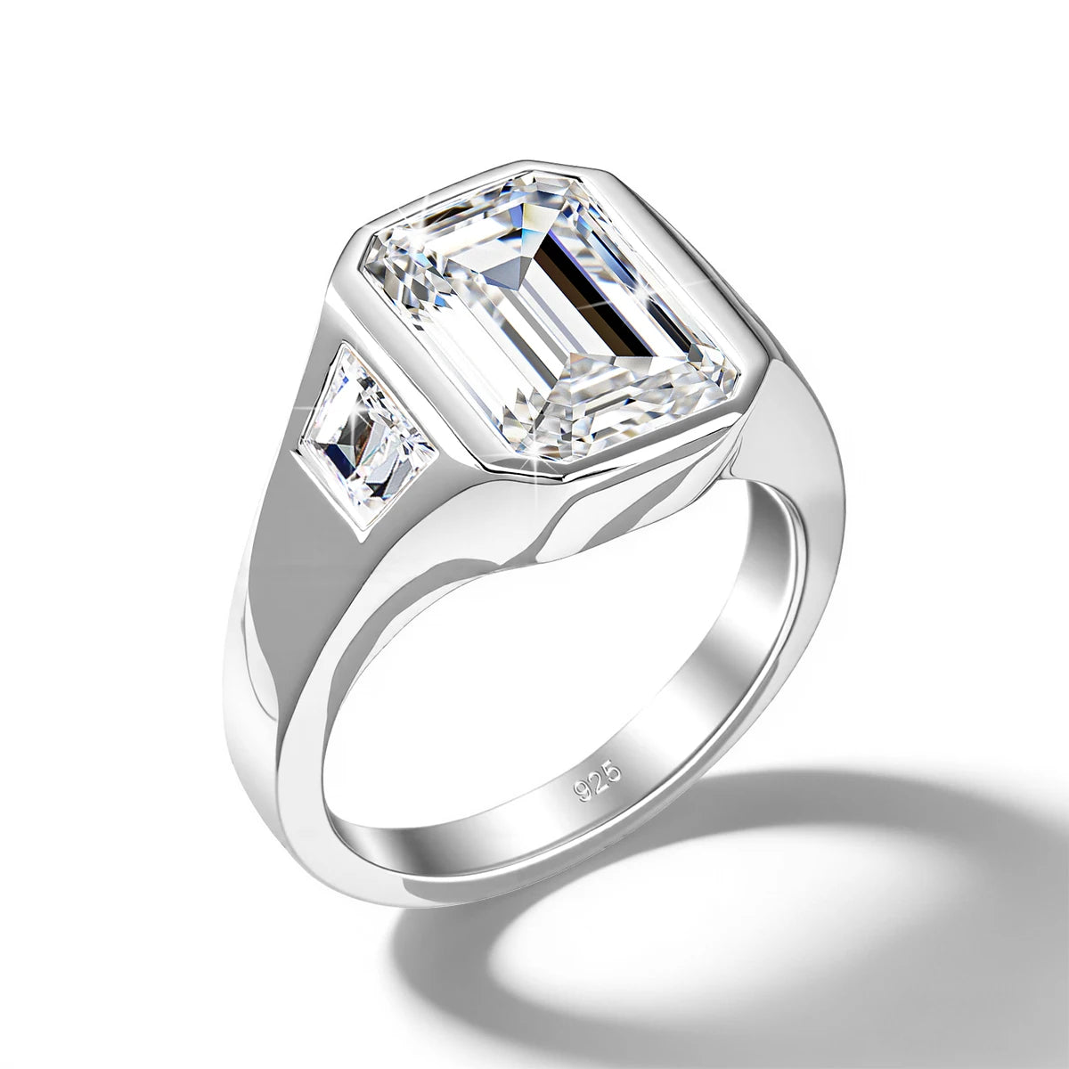 3CT Emerald Cut Moissanite Rings for Men Women D