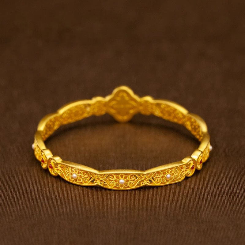Chinese Tradition 18K Gold Pure Yellow Bangles.