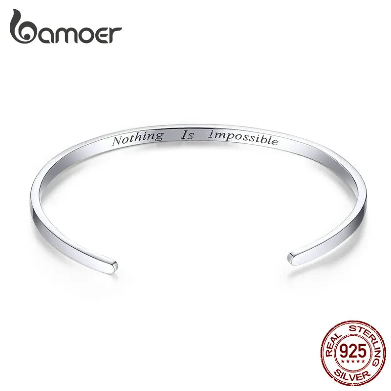bamoer Engrave Courage Bangle silver
