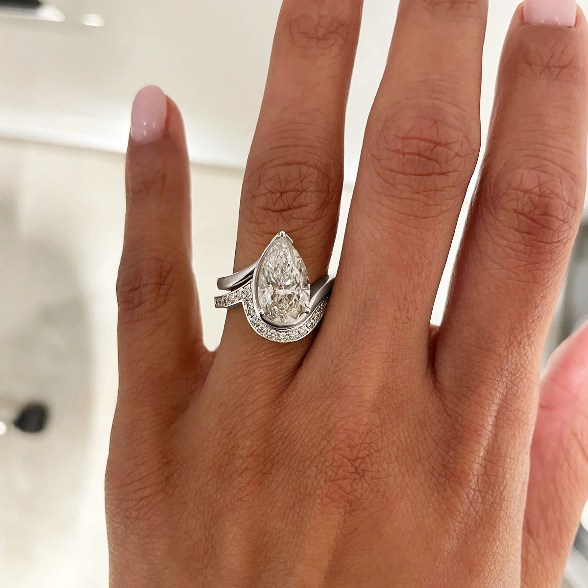 Pear Cut Moissanite Ring Set Bride 100% 925 Silver