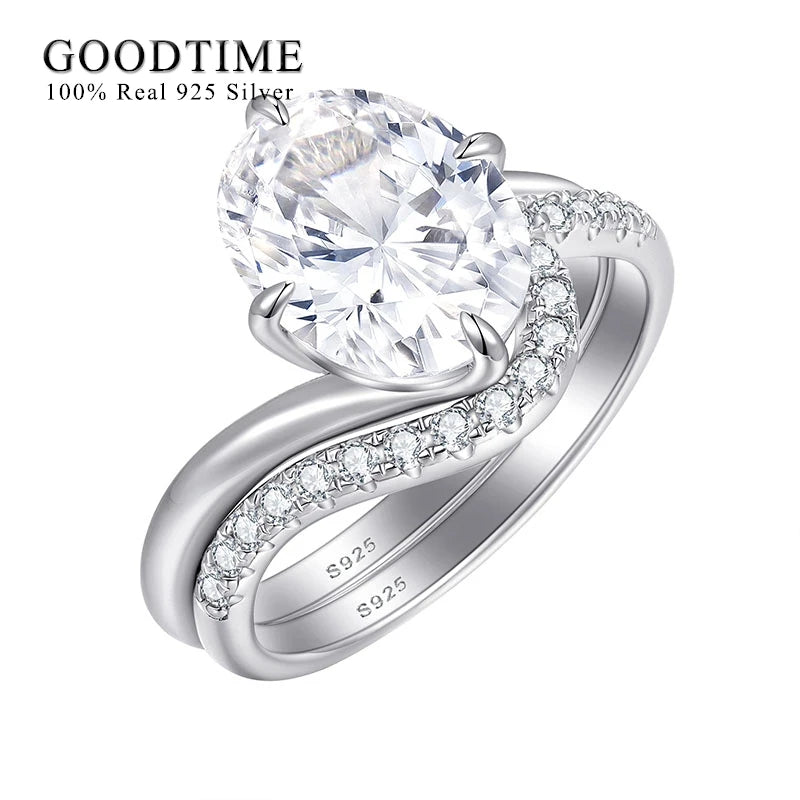Luxury Ring Set Pure 100% 925 Sterling Silver 5ct
