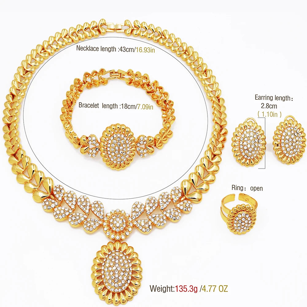 Women Necklaces Earrings Ring Bracelet 4Pcs Jewelry