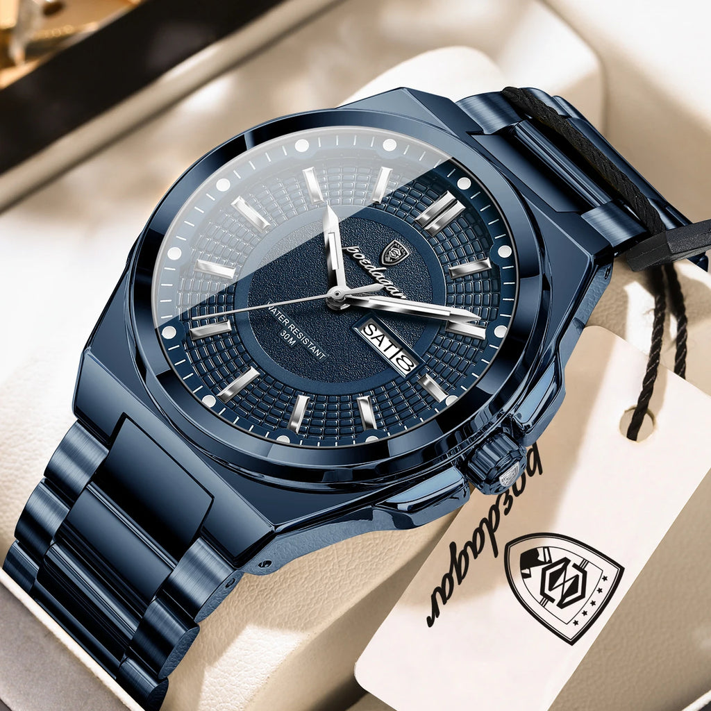 POEDAGAR Top Business Men Wristwatch Stainless Steel - 896 Blue Blue / China Mainland