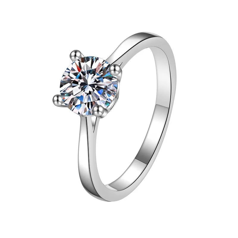 Classic 4-Prongs 925 Silver Moissanite Rings For