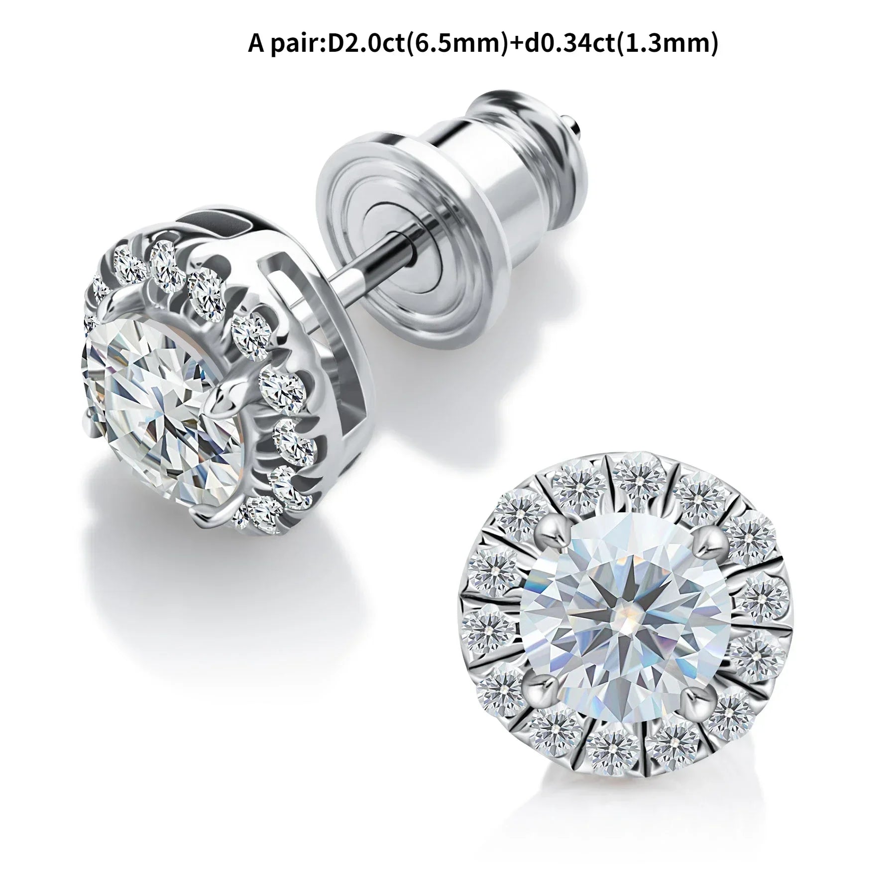 0.3-1CT D Color Moissanite Halo Earrings 925 Sterl