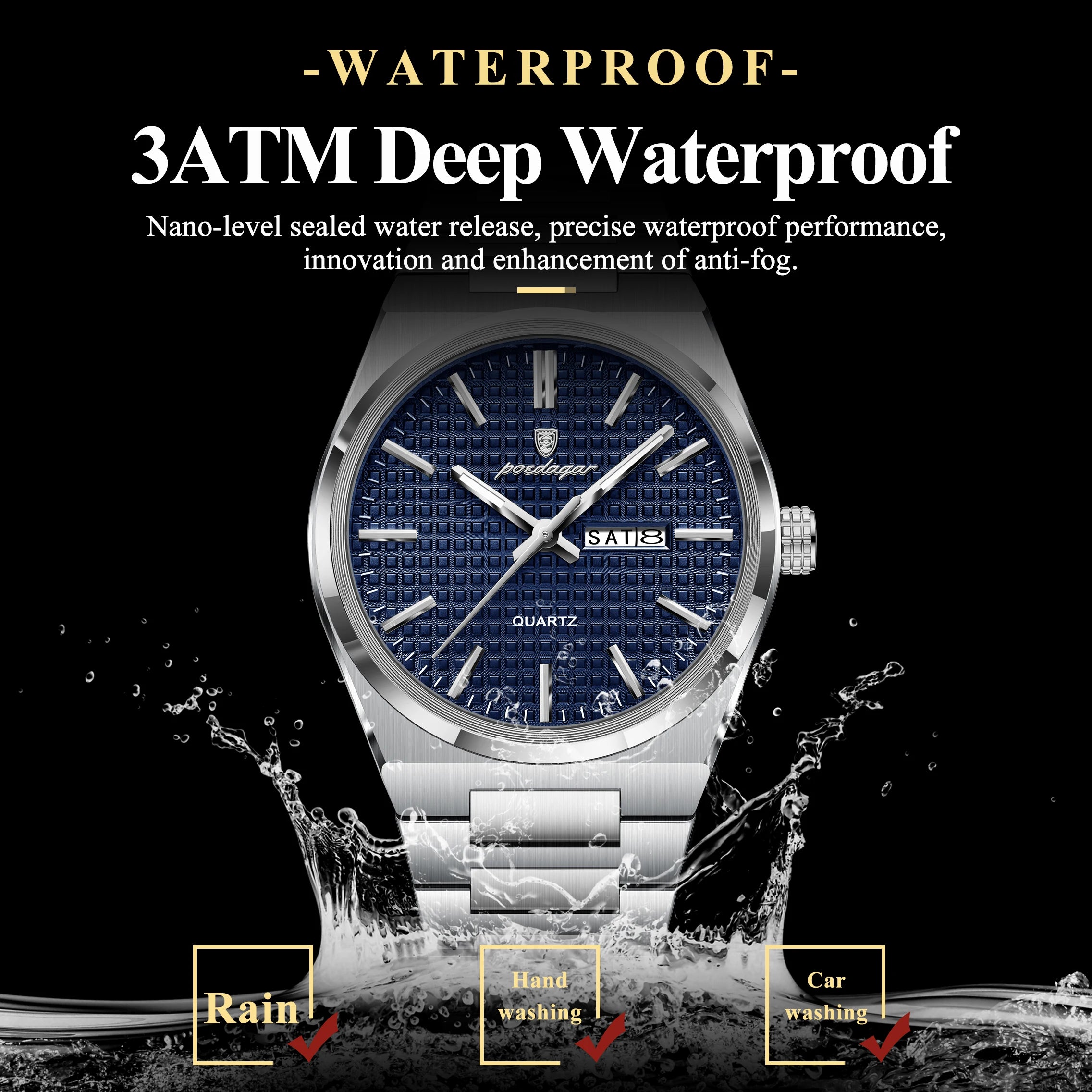 Poedagar Original Luxury Men Clock Waterproof