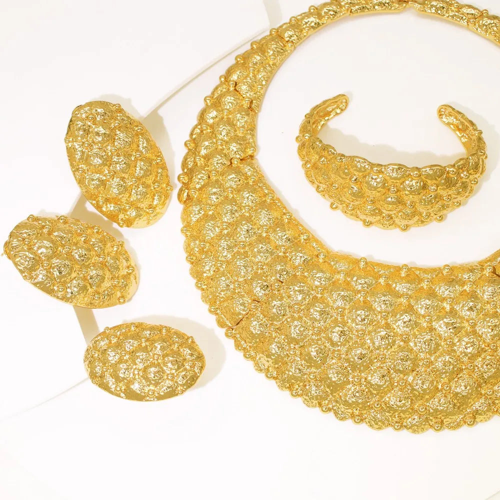 African Dubai 18K Gold Plated Chunky Jewelry Set