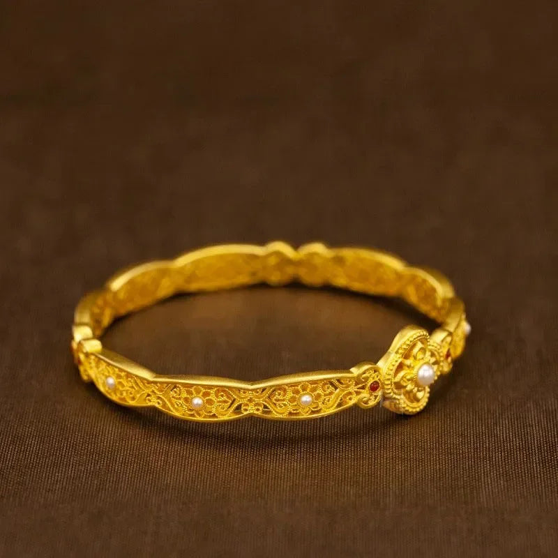Chinese Tradition 18K Gold Pure Yellow Bangles.