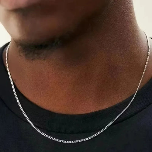 3mm Men's Cuban Chain Necklace Simple Stainless Steel