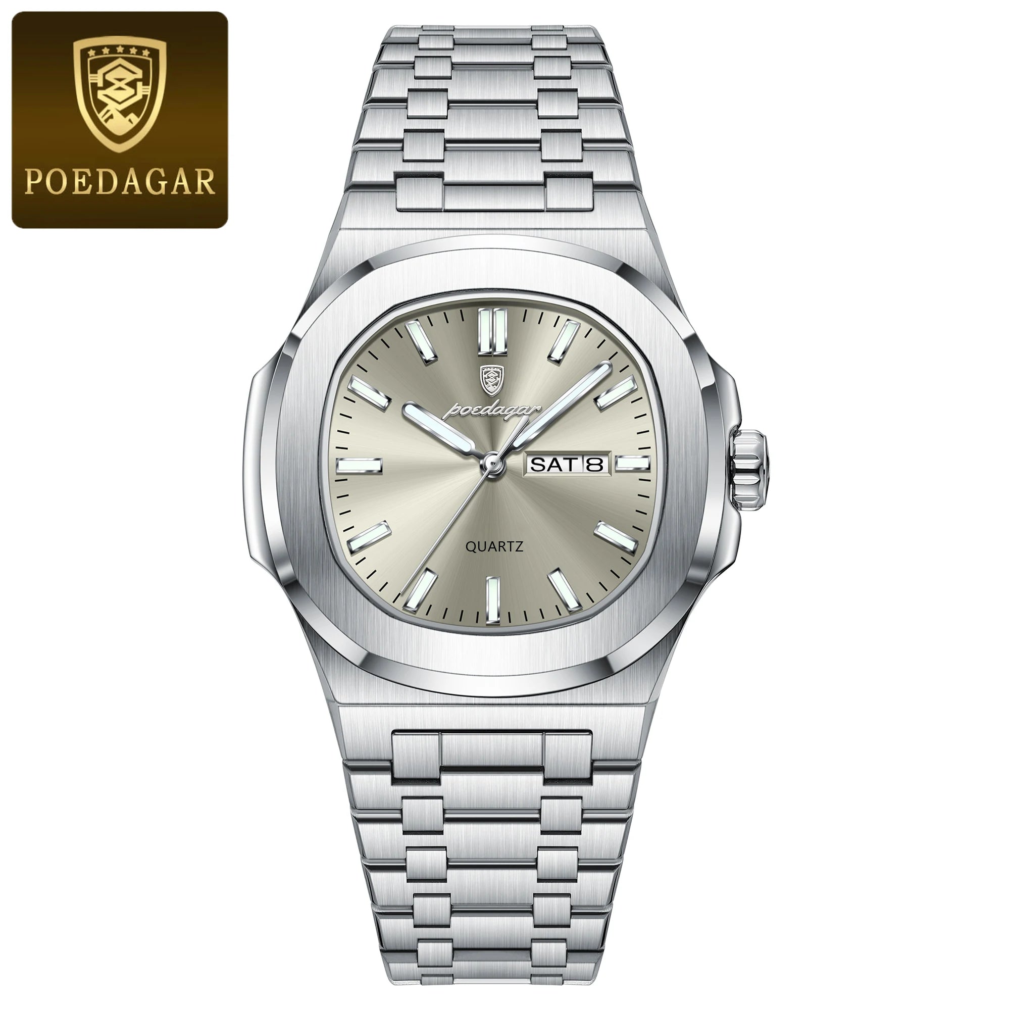 POEDAGAR Luxury Square Men's Watches Waterproof - 853 Silver GunColor