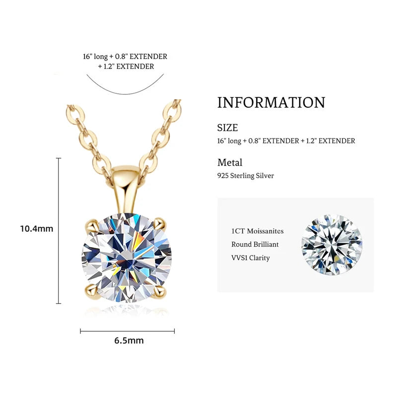 1.0 carat 2ct 3ct D Moissanite Solitaire Drop - 1.0ct Yellow Gold