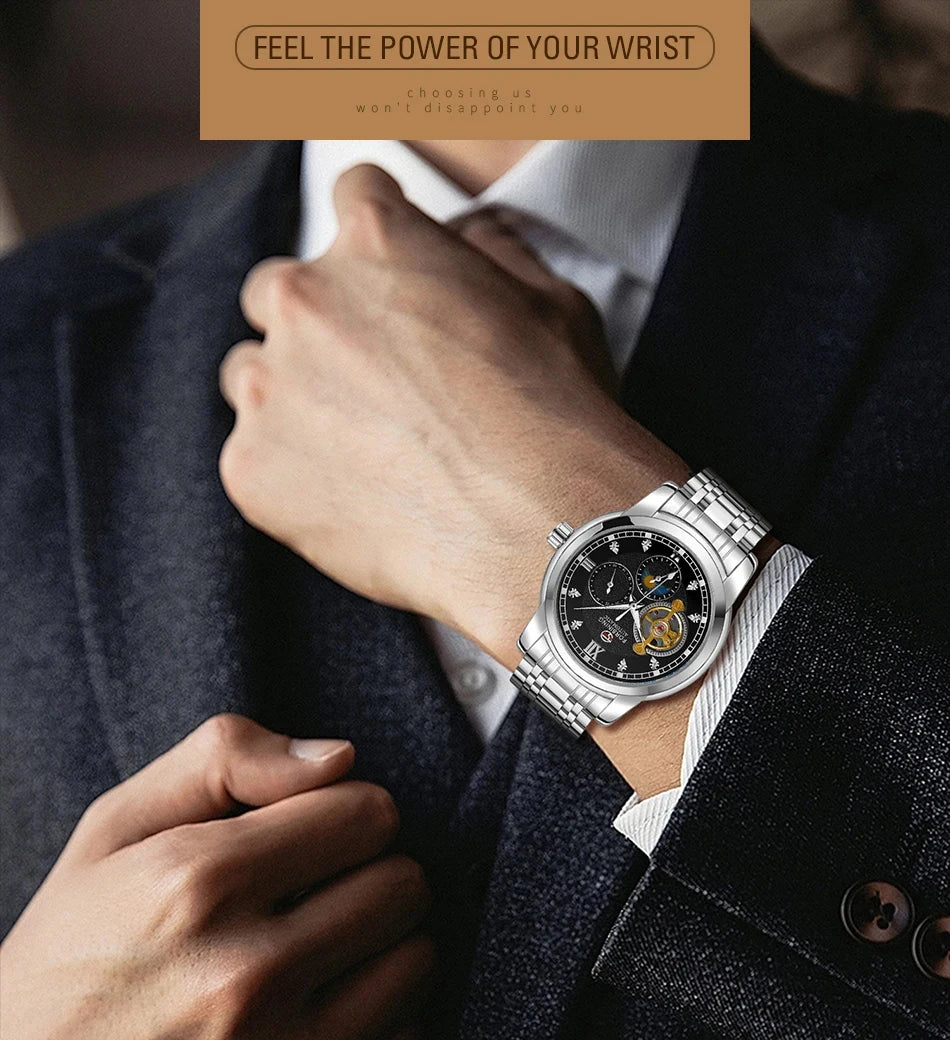 Forsining Tourbillon Automatic Men Watch 24h AM