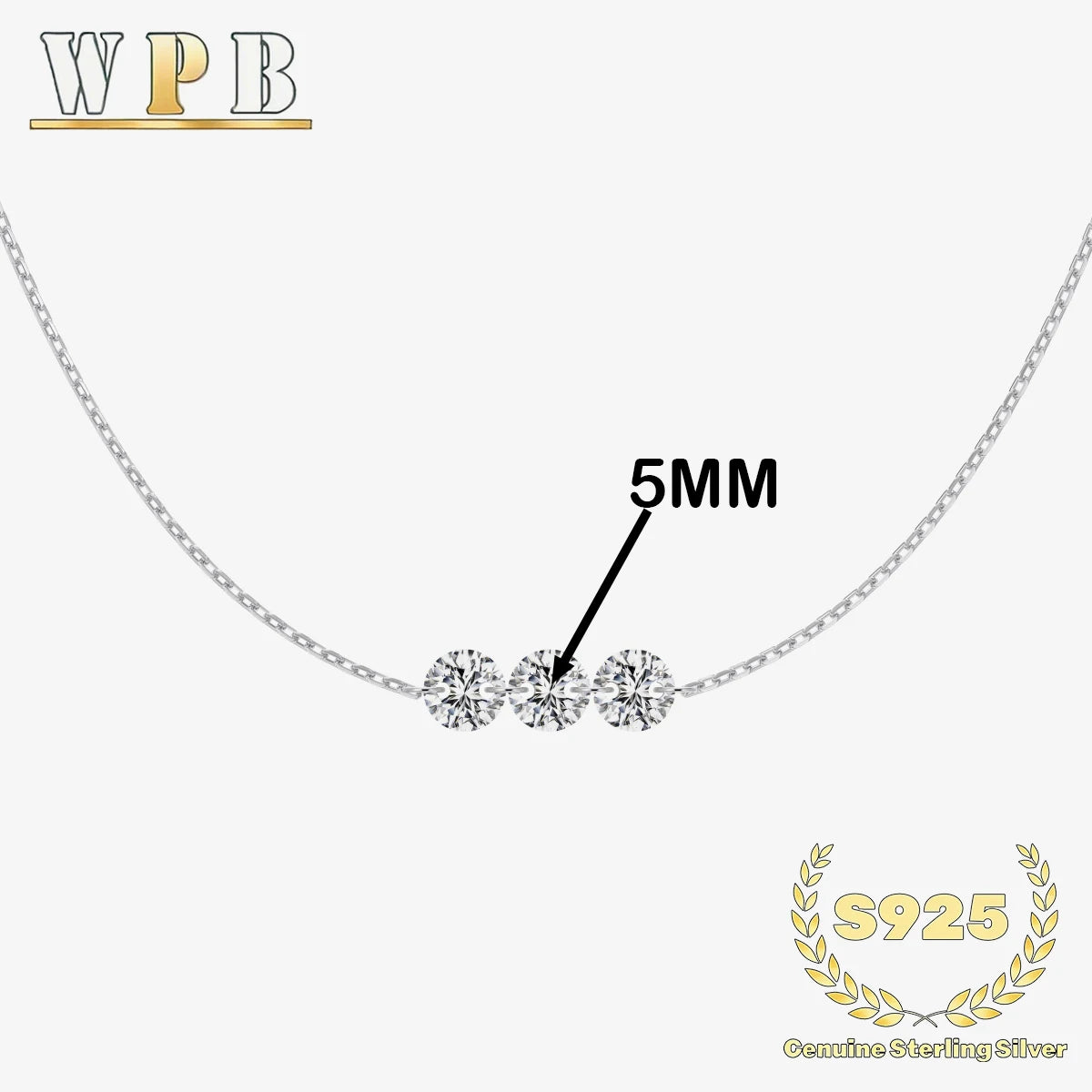 Genuine S925 Silver 3 Sparkling Zircon Necklace Dainty - DY191196-P-5MM / 45cm