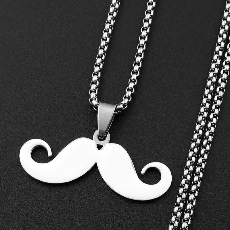 Vintage Long Mustache Pendant Necklace Stainless Steel