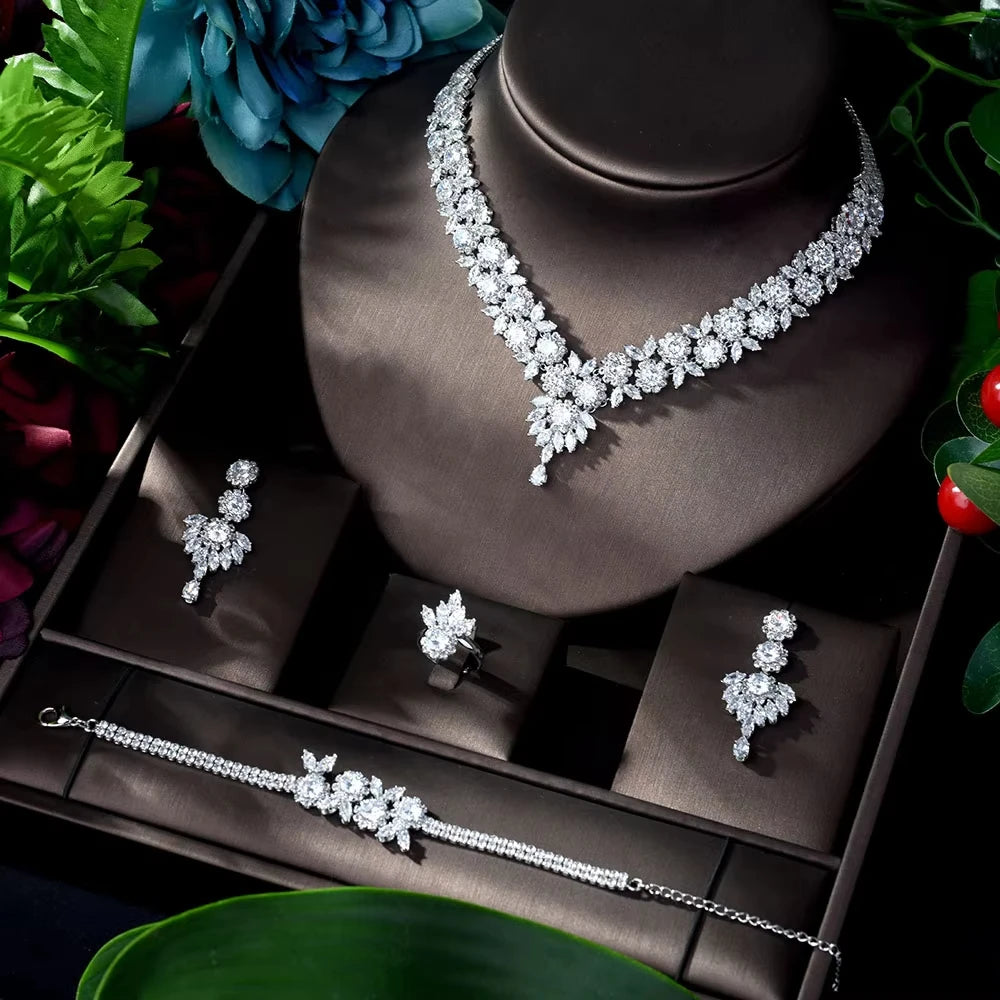 Hot Selling 4pcs Necklace and Earrings Set AAA Cubic - N-920 / resizable / 45cm