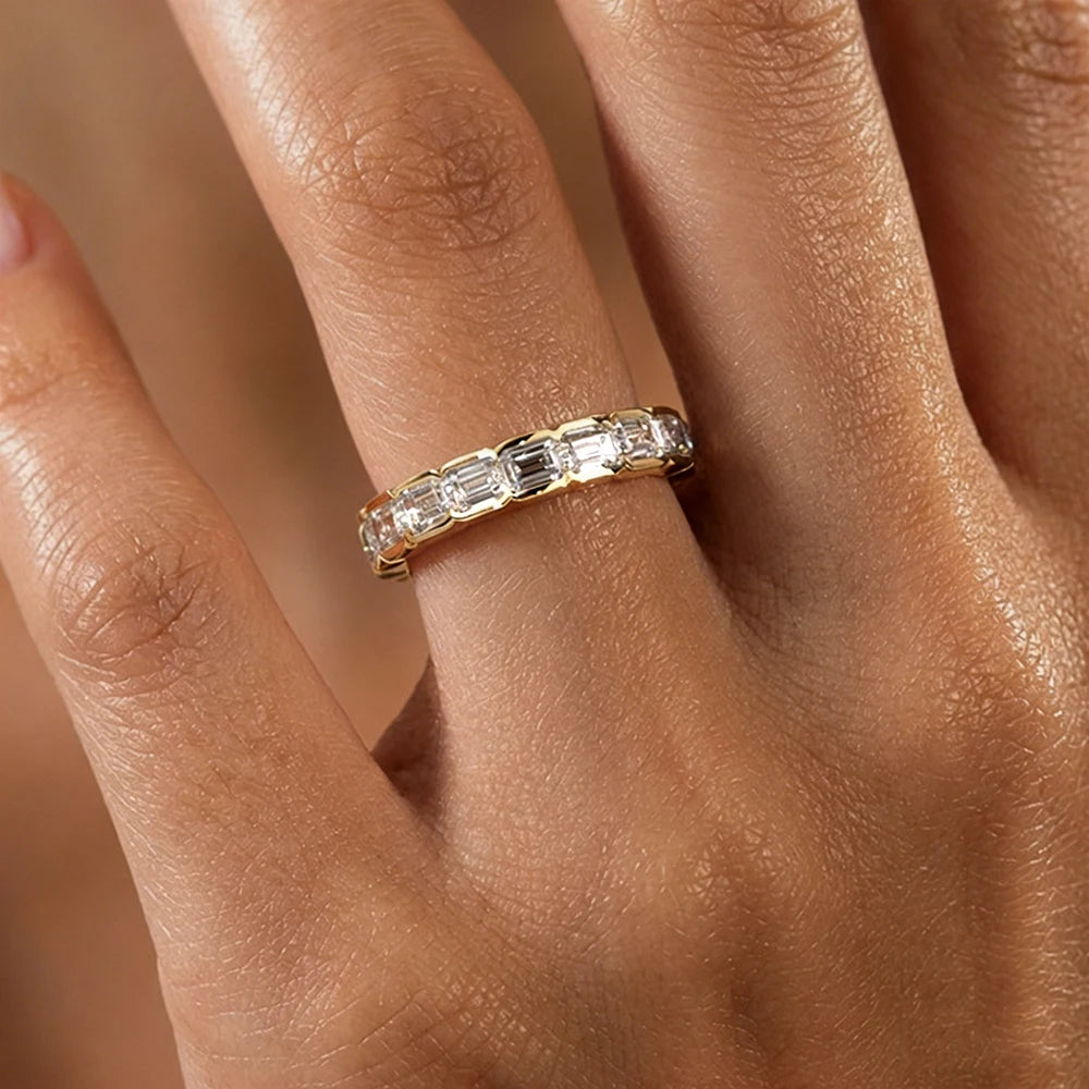 Bxiny 3*4mm Bezel Set Emerald Cut Full Moissanite