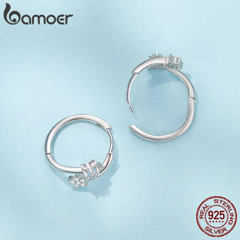 BAMOER 925 Sterling Silver Stars Hoop Earrings