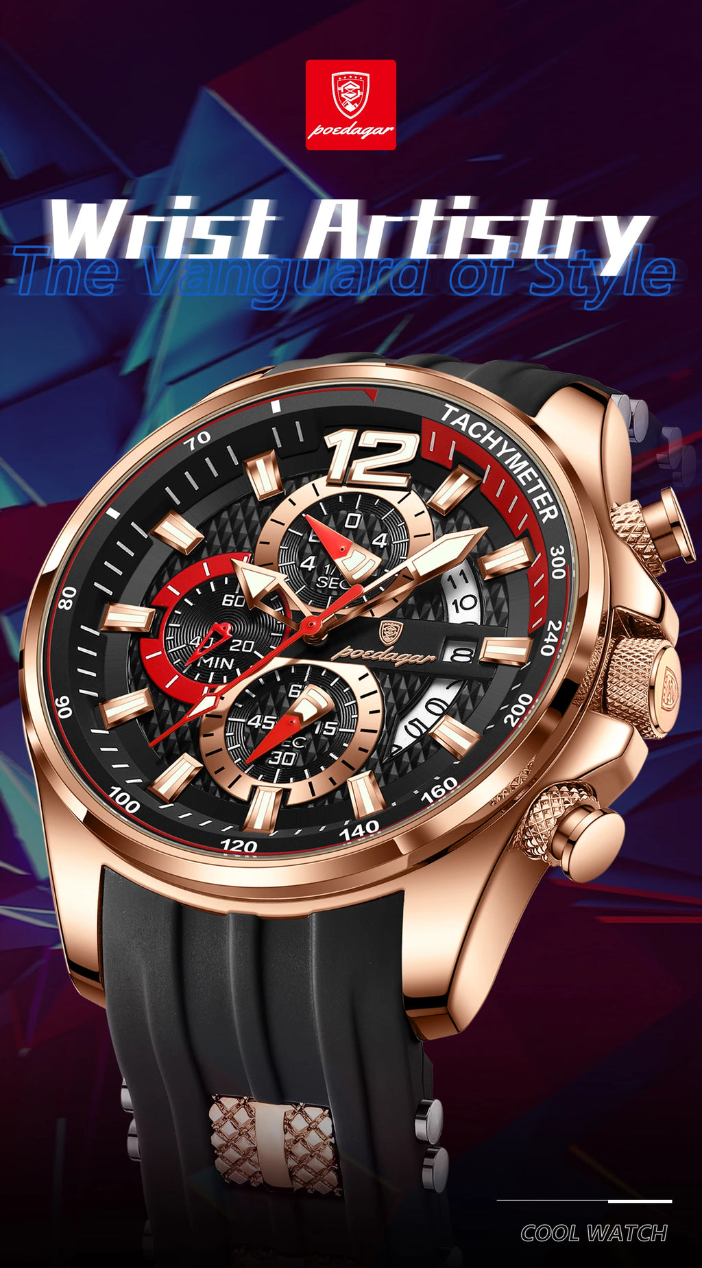 Poedagar Fashion Men Wristwatch Date Chronograph