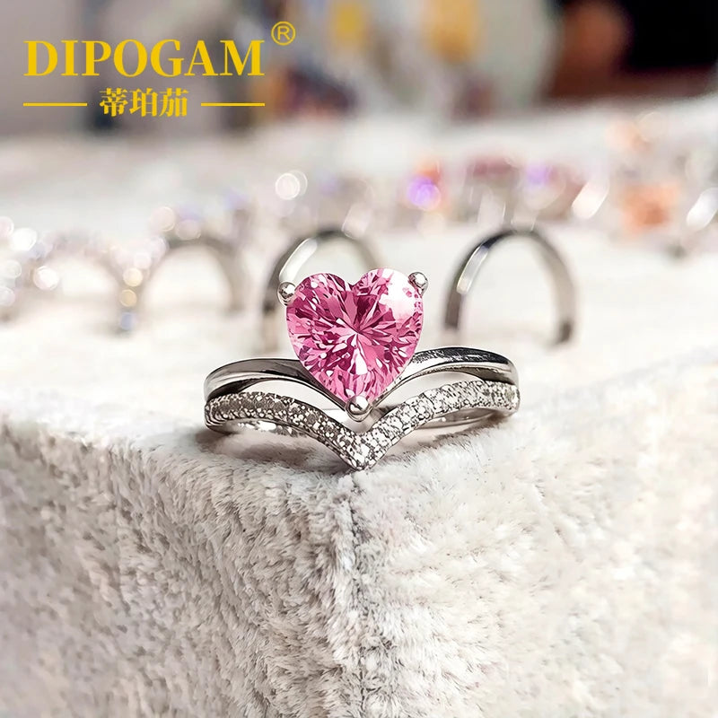 Dipogam 2CT Colorful Heart Moissanite Ring 925