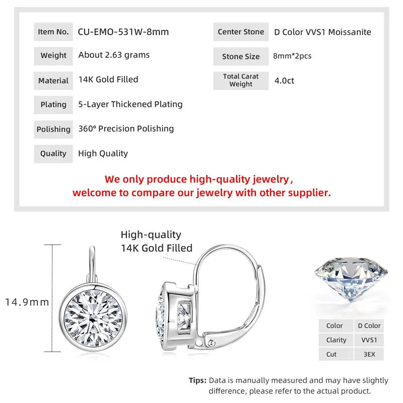 Lnkry 6.5MM/8MM Moissanite Hoop Earring 14k - silver color-8mm