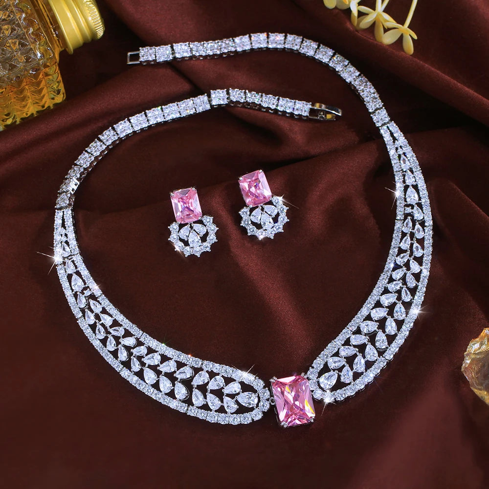 ThreeGraces Exquisite Brilliant Pink Square Zirconia - 2 pcs set