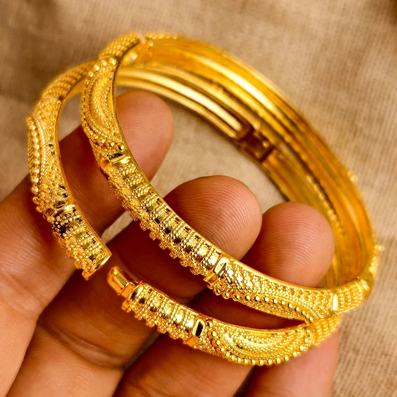 Bracelets Dubai Gold Color Bangles For Women Men Girls - 2cps 3 / 58-60mm / Gold