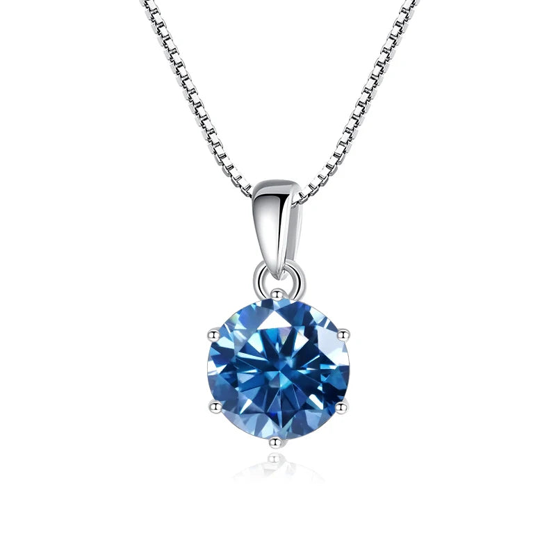JoyceJelly 1 CT Real Moissanite Pendant Necklace For - silver royal blue / 45cm / 1 ct