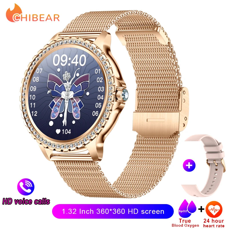 2026 New Fashion Women Diamond Watch 1.32 inch 360*360 - Rose gold net