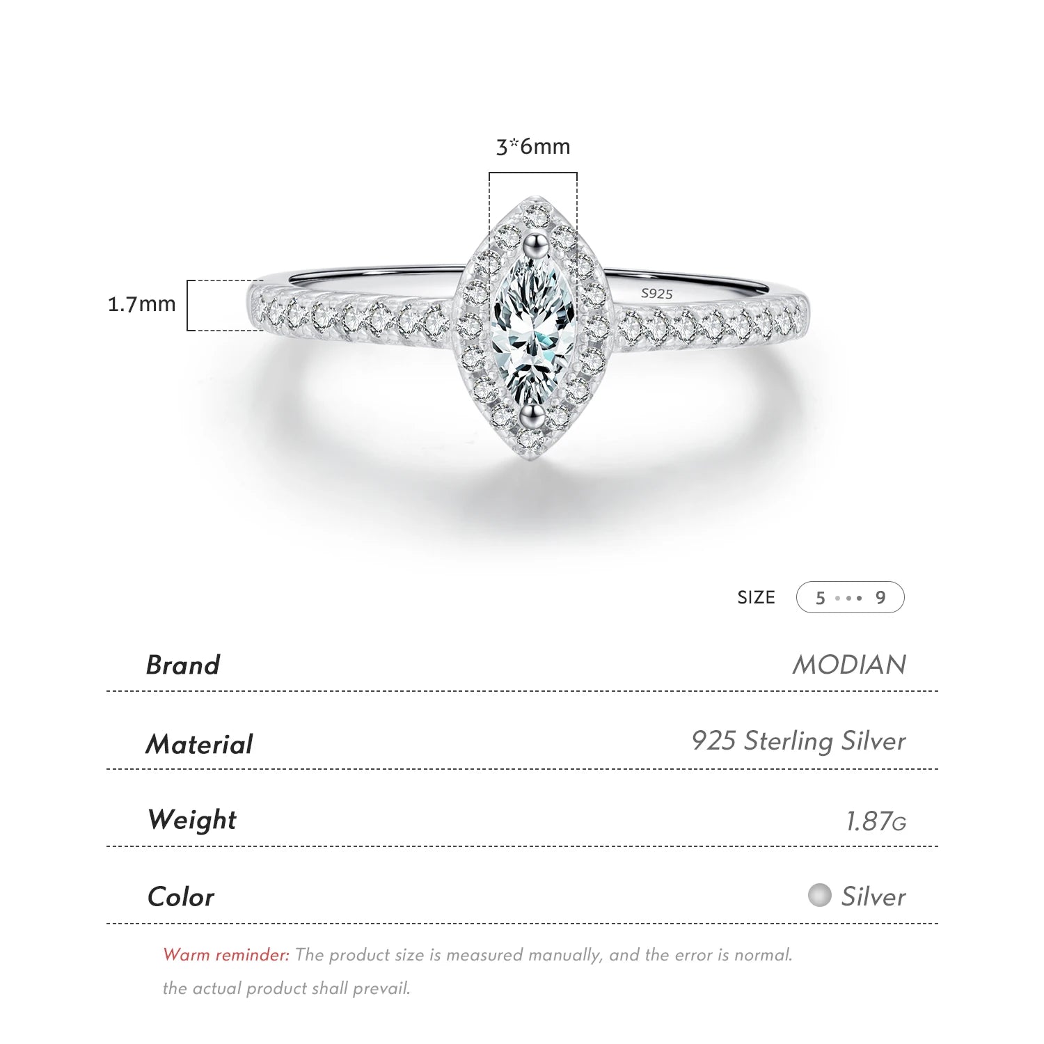 MODIAN Exquisite Luxury Marquise Cut CZ Ring 925