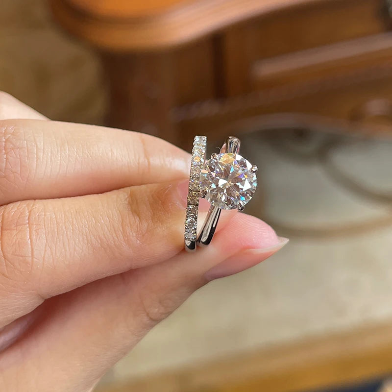 Lnngy 8mm 2ct Round Cut Moissanite Ring Set With