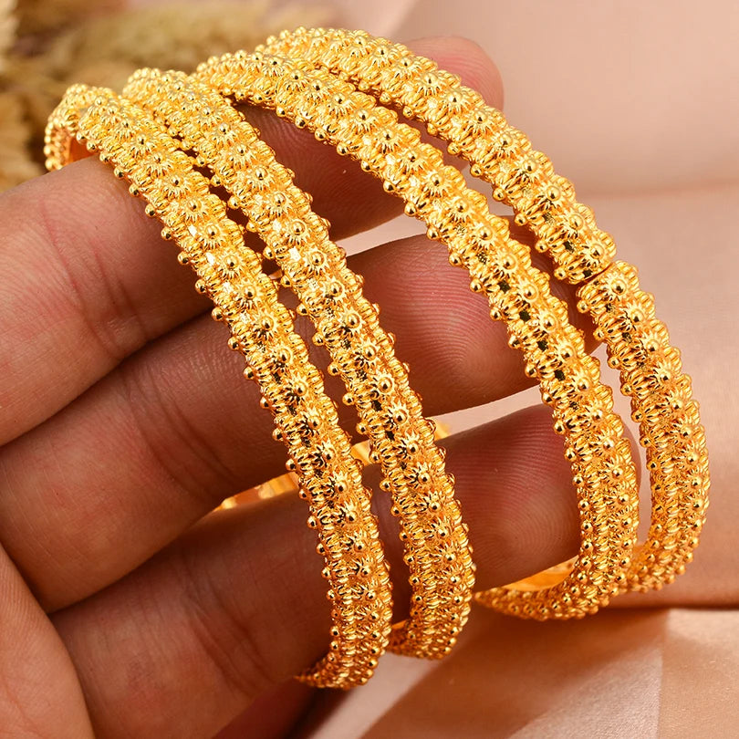 Bracelets Dubai Gold Color Bangles For Women Men Girls - 4pcs 1 / 58-60mm / Gold