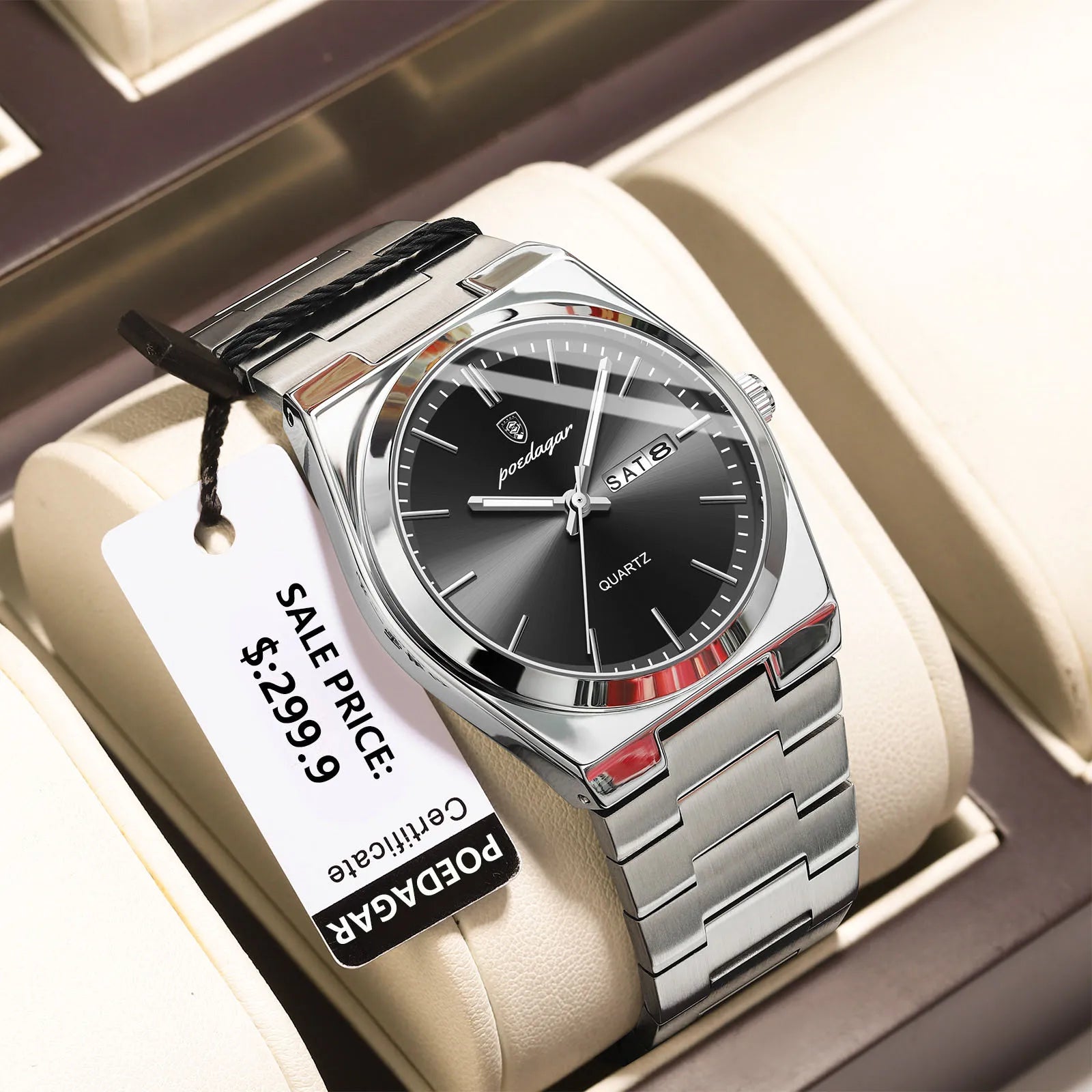 POEDAGAR Luxury Men's Watches Waterproof Luminous Date - 930 Silver Black