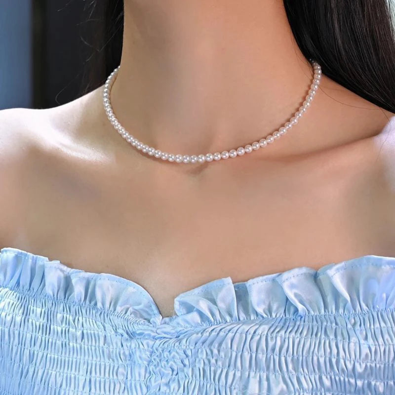Classic Elegant White Pearl Chokers Necklace For Women - United States / 6mm / 40cm