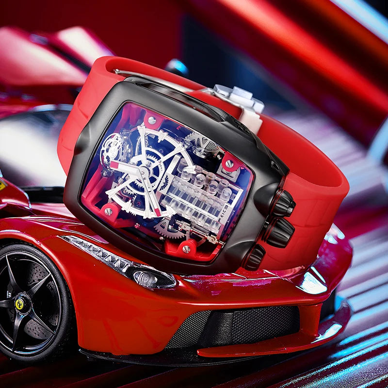 Feice Men's Automatic Skeleton Watch Tourbillon.