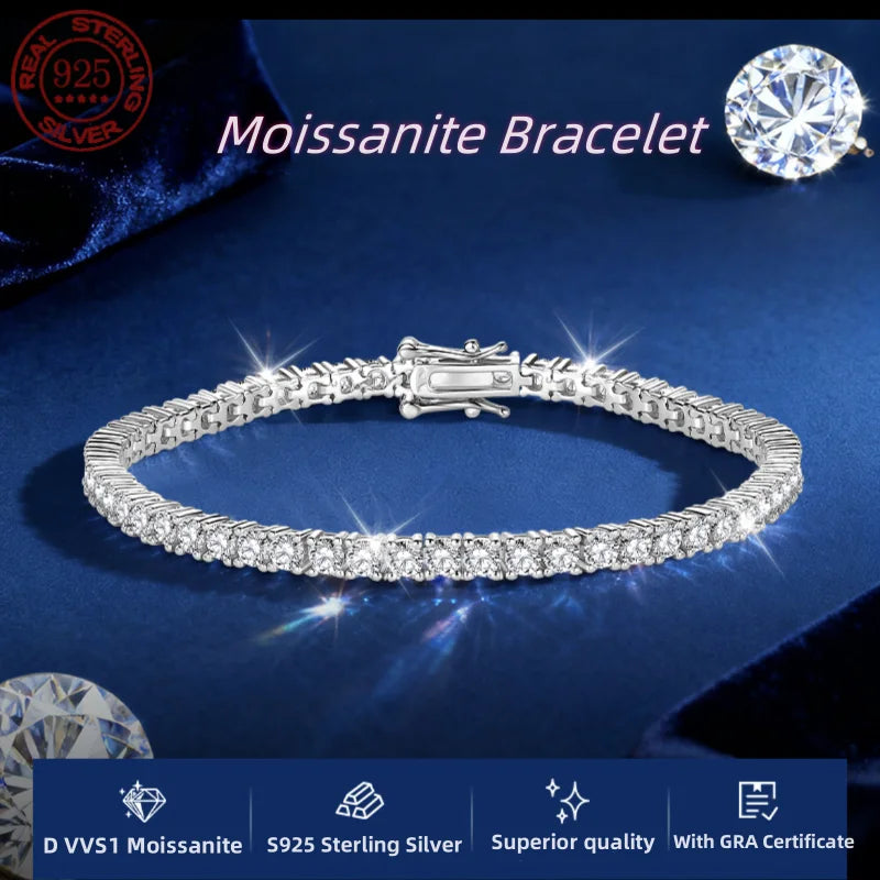 100% Real Moissanite Tennis Bracelet 925 Sterling