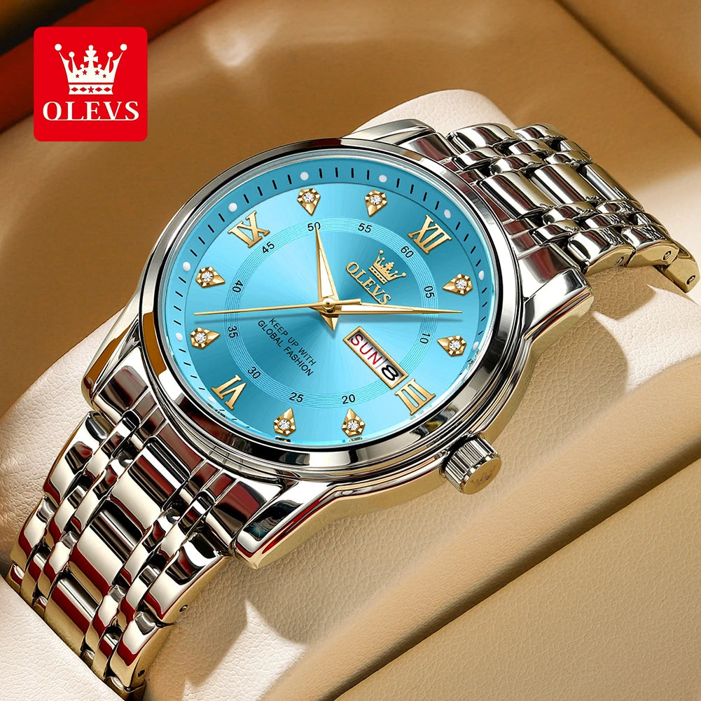 OLEVS 5513 Mens Watch Original Fashion Brand Quartz - Men Tiffany Blue / Yes
