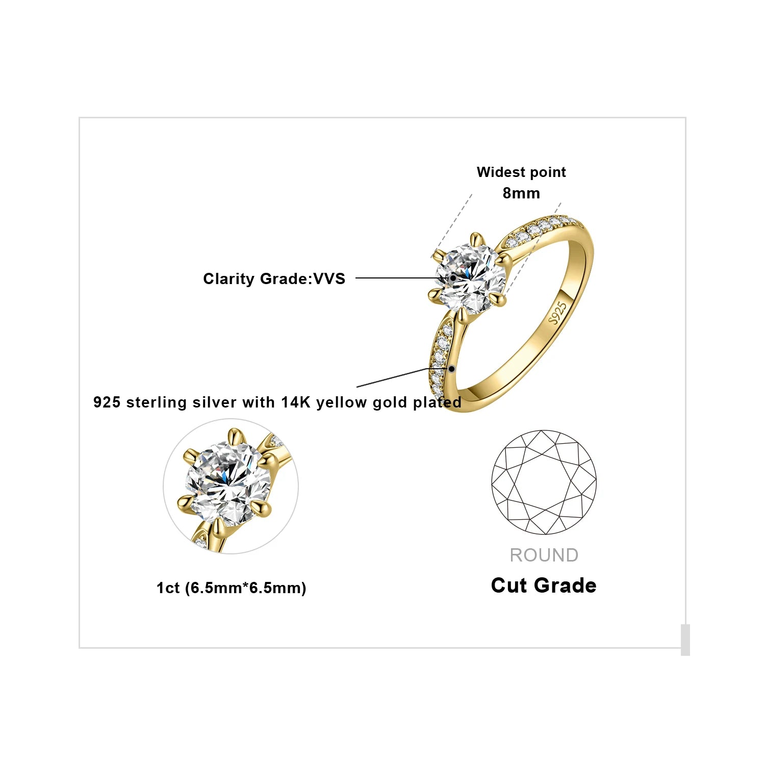 JewelryPalace Moissanite D Color 0.5ct 1ct 1.5ct 2ct - GRA Certificate / 1ct Yellow Color / 6, GRA Certificate / 1ct Yellow Color / 5, GRA Certificate / 1ct Yellow Color / 8, GRA Certificate / 1ct Yellow Color / 7, GRA Certificate / 1ct Yellow Color / 10, GRA Certificate / 1ct Yellow Color / 9