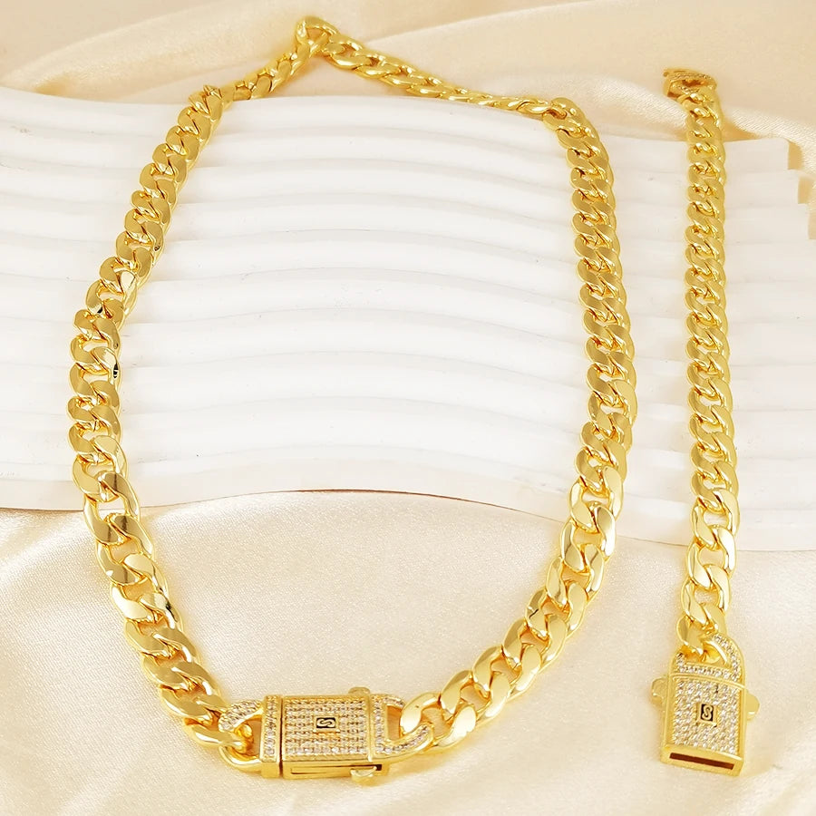 Luxury Gold Plated Cuban Link Chain Jewelry Set