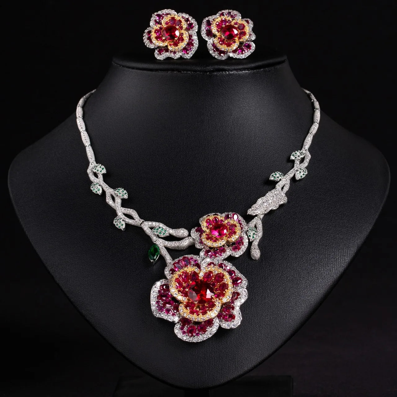 Multicolor Flower Shape Zircon Jewelry Set 2 Piece
