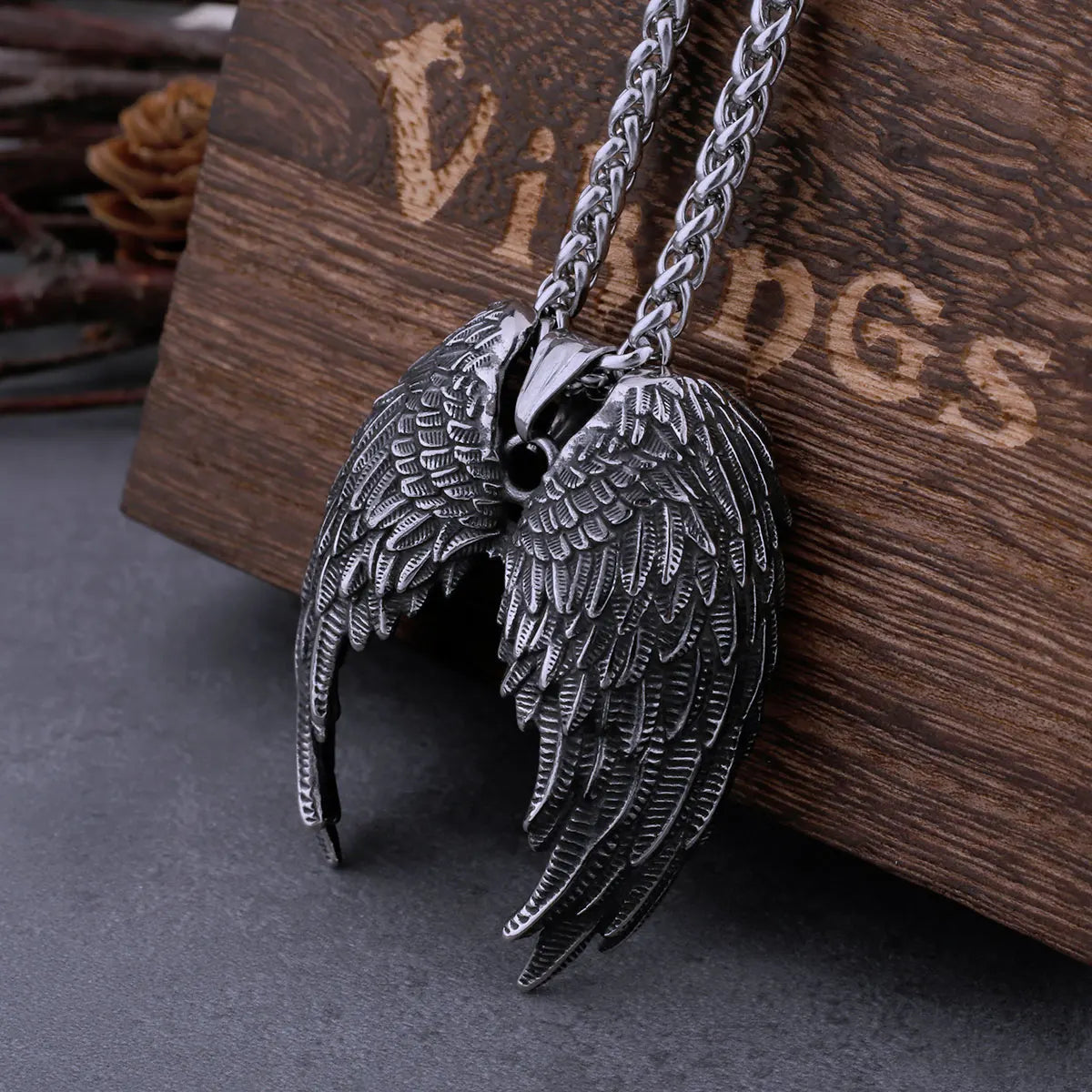 Stainless Steel Classic Angel Wings Necklace Men's
