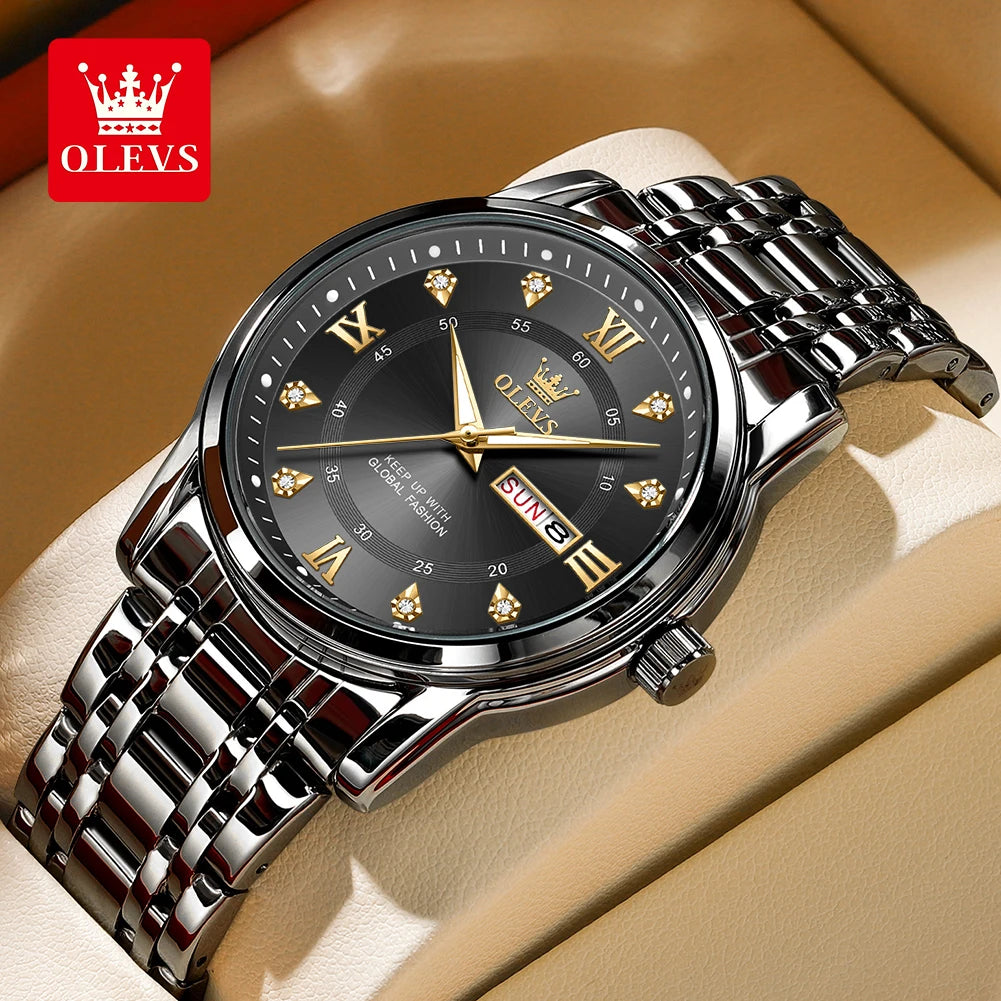 OLEVS 5513 Mens Watch Original Fashion Brand Quartz - Men  All Black / Yes