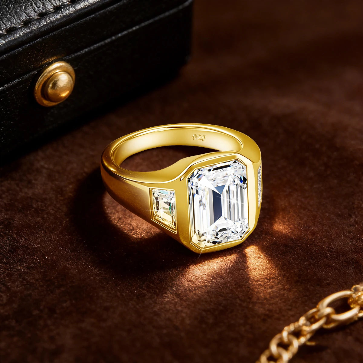 3CT Emerald Cut Moissanite Rings for Men Women D