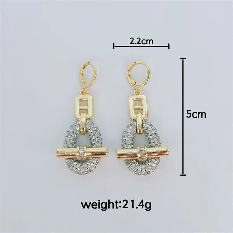 18k Gold Plated Stud Chain Nekelace Earrings Pave