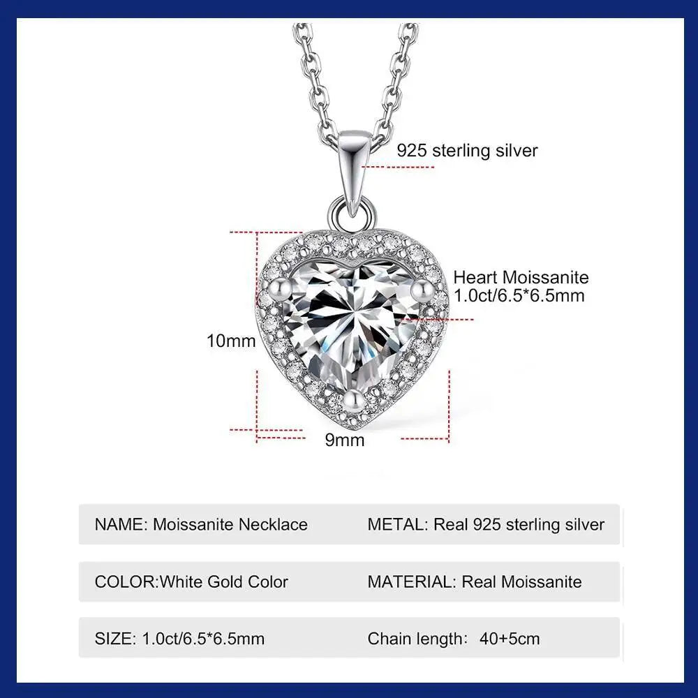 1CT Heart Cut Moissanite Necklace for Women 18K