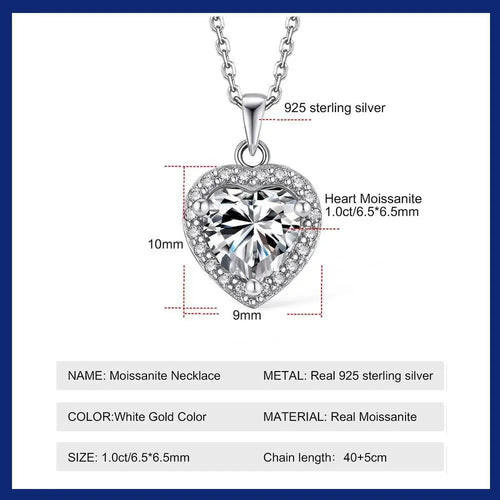 1CT Heart Cut Moissanite Necklace for Women 18K