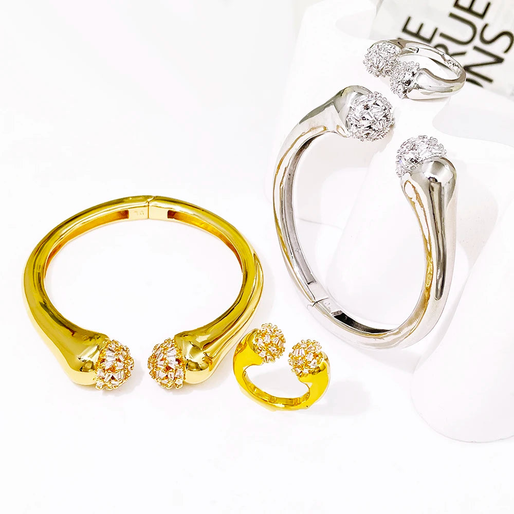 Women Bracelet And Ring Set Luxury Gold Color