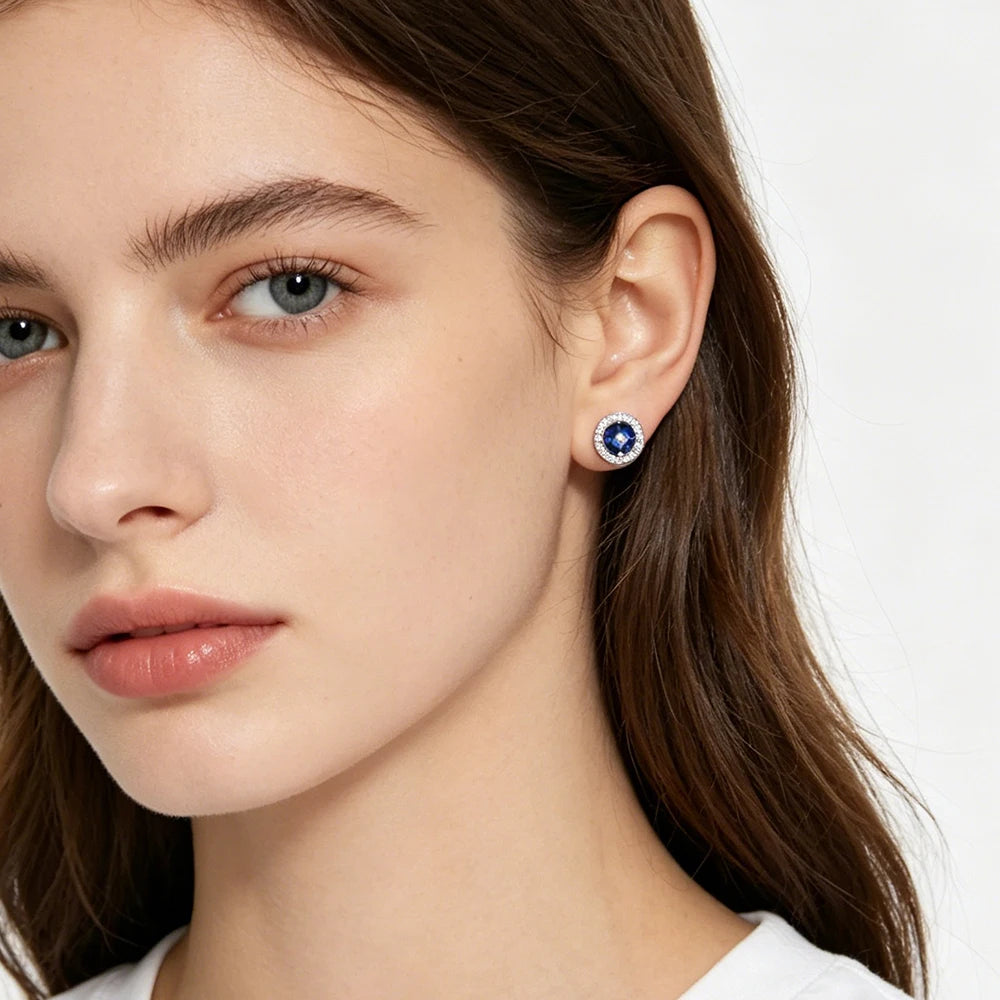 Apir Blue Sapphire Moissanite Stud Earrings for