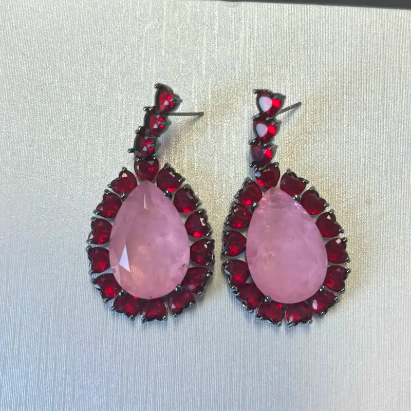 Bilincolor Fashion Vintage Big Yellow Cubic Zircon - style 3 red pink