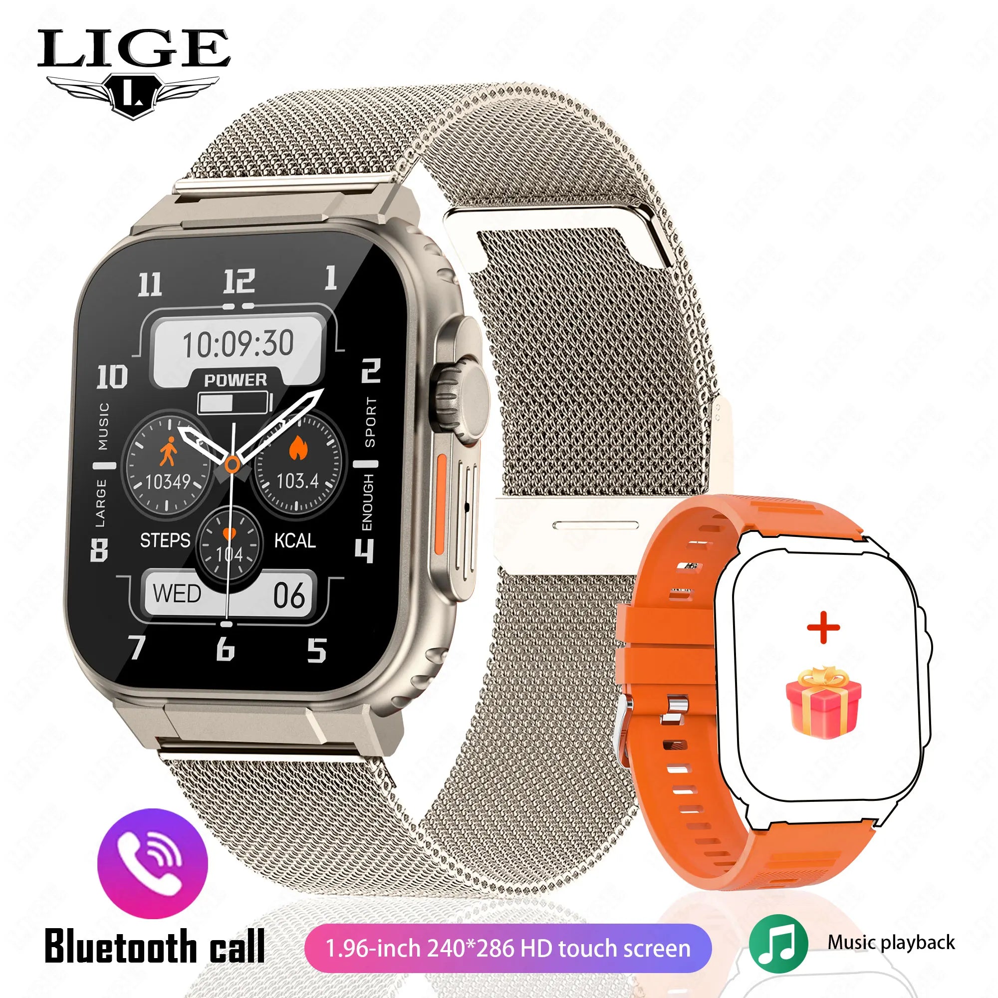 LIGE 600 mA New Smart Watch Men Outdoor Sports Fitness - mesh silver